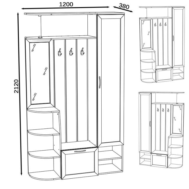 Прихожая фото размеры Прихожая Ксения-2, цвет венге/дуб лоредо, ШхГхВ 120х38х212 см., универсальная сб